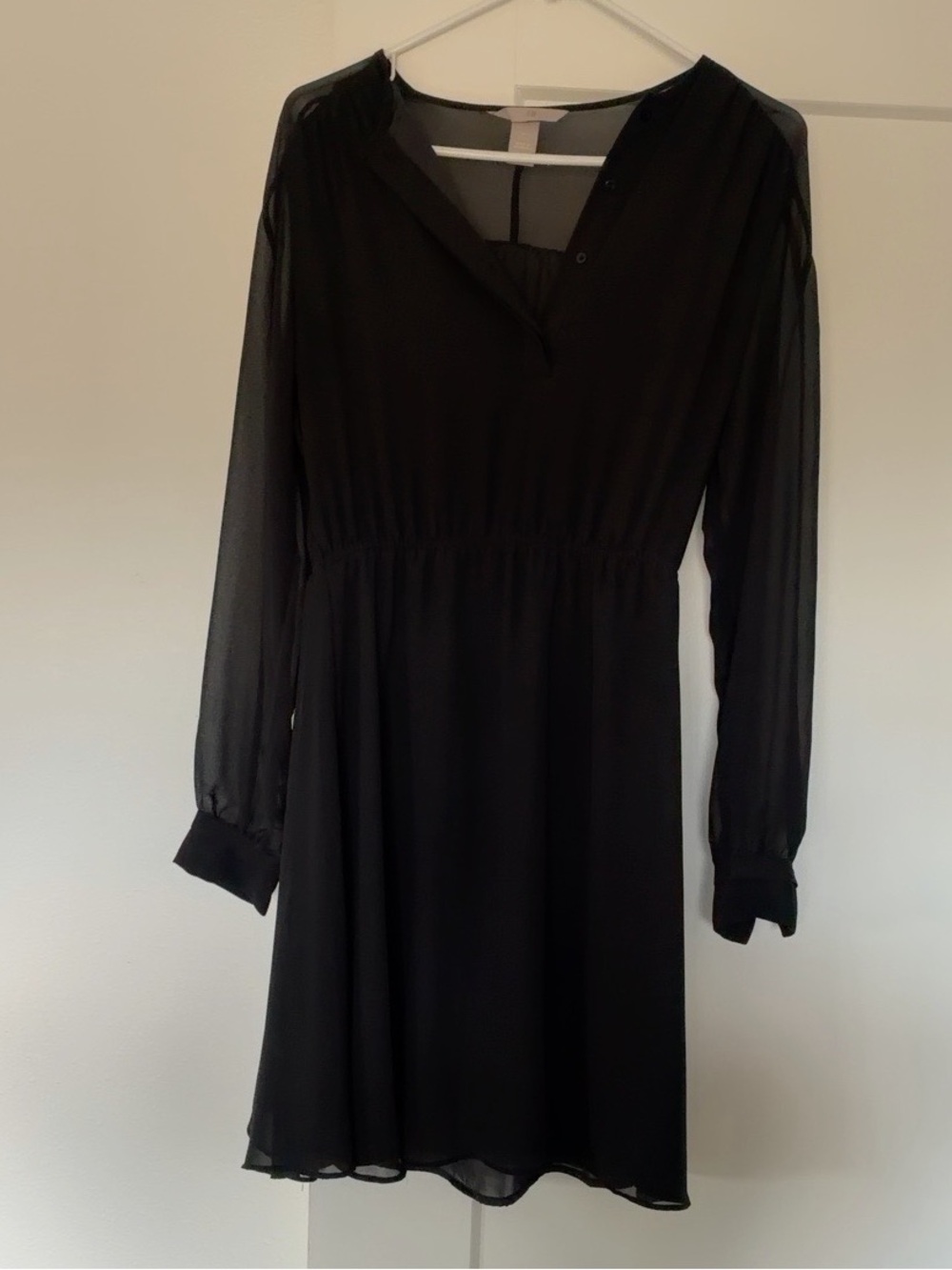 H&M Black Chiffon Sheer Long Sleeve Mini Dress Size 6